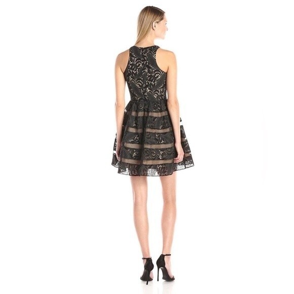 Aidan by Aidan Mattox Black Lace Nude Underlay Flare Dress Size 4 - Picture 2 of 7